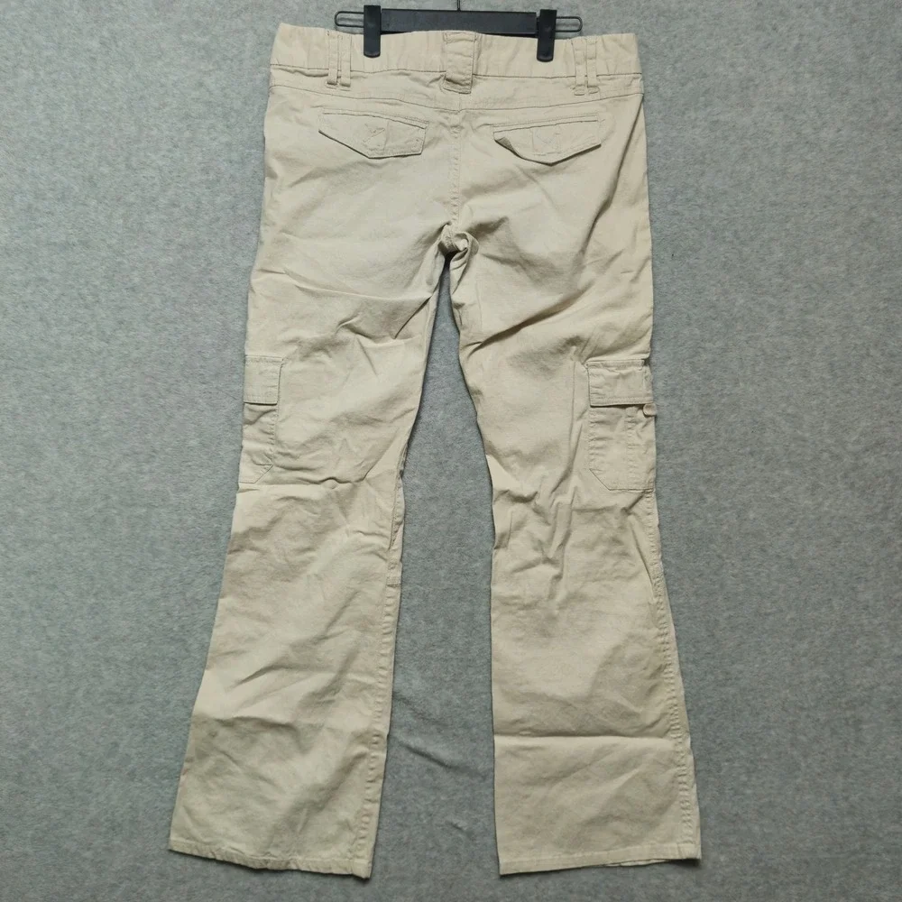 ANCHOR BLUE Womens 11 Beige Cargo Flare Pants Y2K Utility Stretch Casual Vintage - Picture 2 of 9